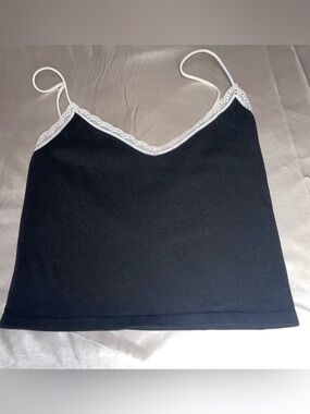 Out From Under Black and White Ribbed Lace-Trim Cami Tube Top